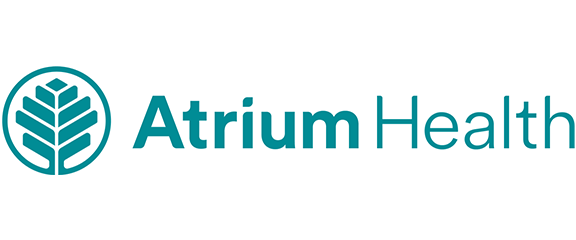 Atrium Health logo with a teal stylized leaf icon inside a circle, followed by the words “Atrium Health” in teal text on a white background.
