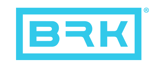 Blue BRK logo with stylized block letters inside a rectangular border on a white background.