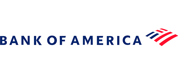 Bank of America logo with blue text and a stylized red, white, and blue flag-like symbol on the right.