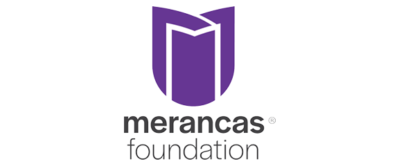Purple geometric logo above the words “merancas foundation” in black text on a white background.