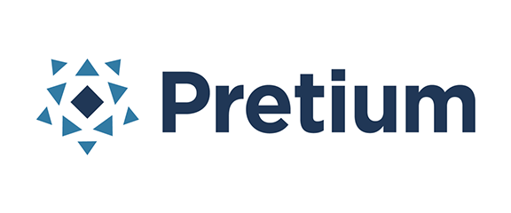 Pretium logo featuring a blue geometric emblem made of triangles around a diamond, with the word “Pretium” in bold blue text to the right.