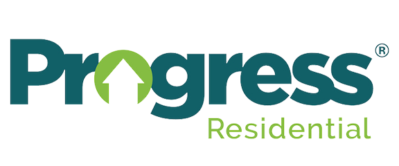 Progress Residential logo with “Progress” in dark teal and “Residential” in light green; the “o” in “Progress” is a green circle with a white upward arrow inside.